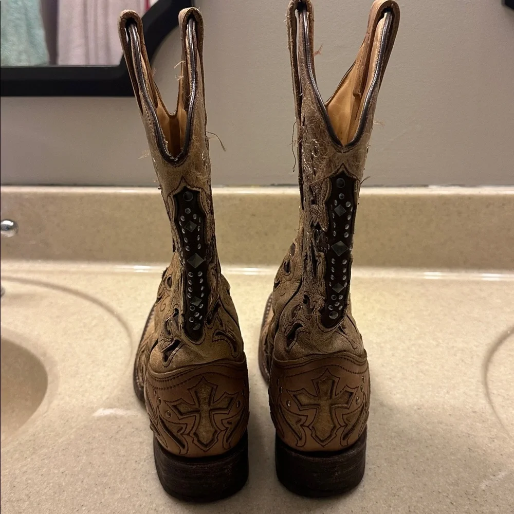 Brown Embroidered Heeled Boots - Picture 2 of 4